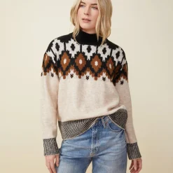 MONROW Mock Neck Fair Isle Sweater OFFWHITE Shop